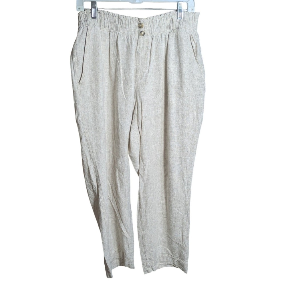 Minimalist Linen Blend Pants Large High Waisted Beige Granola Girl Lagenlook